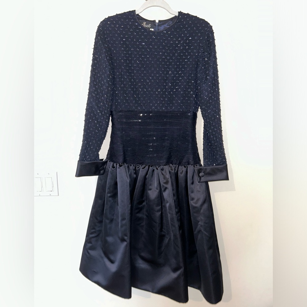 Jeet for Saks Fifth Avenue drop waist beaded and silk long sleeve dress
